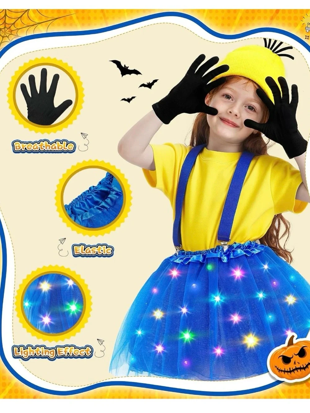 Kids Blue Light-Up Tutu Minion-Inspired Costume Set with Yellow Hat